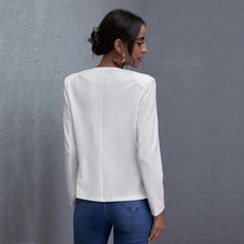 Load image into Gallery viewer, White Open-Front Cropped Blazer – Women's Plus Size Collarless Long Sleeve Jacket
