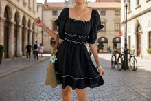 Load image into Gallery viewer, Women’s French Style Square Neck Dress – Ruffled Short Sleeve Elegance
