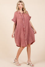 Load image into Gallery viewer, Mineral Wash Cotton Gauze Mini Shirt Dress For Women – Effortlessly Chic and Tredny Dress with Ruffle Sleeve Details

