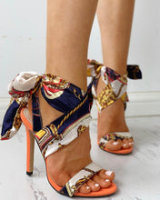 Load image into Gallery viewer, Women's Floral Ribbon Stiletto Heels – Open Toe High Heels
