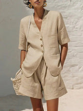 Load image into Gallery viewer, Women's Cotton-Linen Loose-Fit T-Shirt &amp; Cropped Shorts Two-Piece Set
