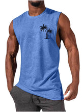 Load image into Gallery viewer, Coconut Tree Embroidery Vest Summer Beach Tank Tops Workout Muscle Men Sports Fitness T-shirt
