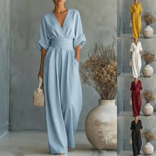Load image into Gallery viewer, Women's V-Neck Wide-Leg Jumpsuit – High Waist Pleated Elegant 11 Colors S–5XL
