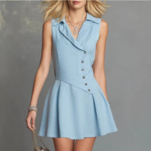 Load image into Gallery viewer, Women's Asymmetrical Sleeveless Mini Dress – Slim Fit Polo Neck
