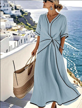 Load image into Gallery viewer, Striped Print Maxi Dress – Short Sleeve Beach Vacation Dress
