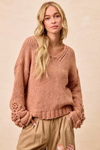 Load image into Gallery viewer, BiBi Chunky Knit Sweater with Flower Detail Sleeves
