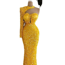 Load image into Gallery viewer, Sequined Pear Dress Embroidery Lace Asymmetric Single Sleeve Dress
