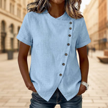 Load image into Gallery viewer, Women's Cross-Neckline Asymmetrical Hem Cotton Linen Top – Loose Fit
