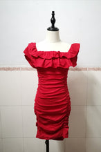 Load image into Gallery viewer, Women Black Off Shoulder Ruched Layered Ruffles Bodycon Dress
