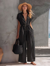 Load image into Gallery viewer, Retro Resort V-Neck Jumpsuit – Drop Shoulder, Loose Fit
