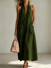 Load image into Gallery viewer, Cotton Halterneck Sleeveless Deep V-Neck Loose Straight-Line Dress
