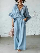 Load image into Gallery viewer, Women's Loose-Fit V-Neck Top &amp; Wide-Leg Pants Two-Piece Set
