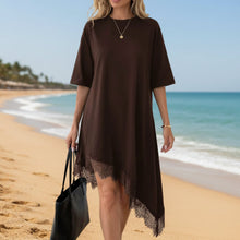 Load image into Gallery viewer, Women's Lace Trim Asymmetric Three-Quarter Sleeve Dress

