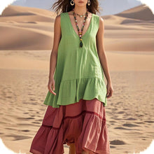 Load image into Gallery viewer, Women's Sleeveless Color-Block Patchwork Maxi Dress – V-Neck
