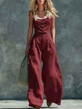 Load image into Gallery viewer, Women's Retro Button-Front High-Waist Wide-Leg Jumpsuit
