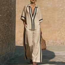 Load image into Gallery viewer, Women’s Color Block Shirt and Wide-Leg Pants Set
