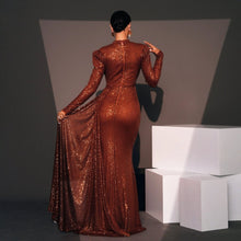 Load image into Gallery viewer, Long Sleeve Round Neck Sexy Slim Long Sequined Banquet Dress
