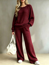 Load image into Gallery viewer, Women's Oversized Horizontal Ladder-Knit Drop-Shoulder Sweater &amp; Wide-Leg Knit Pants Set
