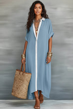 Load image into Gallery viewer, Color-Block Shirt Maxi Dress – Women's Loose Button-Front Long Dress with Contrast Collar
