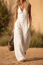 Load image into Gallery viewer, Women's Linen-Look V-Neck Jumpsuit – Textured, Sleeveless, Commuter Style
