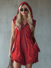 Load image into Gallery viewer, Women's Retro Hooded Zip-Up Sleeveless Cropped Jumpsuit
