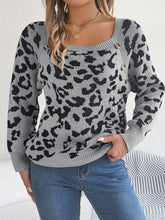 Load image into Gallery viewer, Casual Square Collar Button Contrast Color Leopard Print Long Sleeve Sweater
