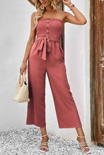 Load image into Gallery viewer, Perfee Decorative Button : Strapless Smocked Jumpsuit with Pockets
