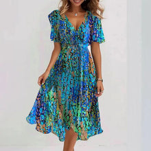 Load image into Gallery viewer, Chiffon Printed Short Sleeve Dress Summer Elegant V-neck Dresses Womens Clothing
