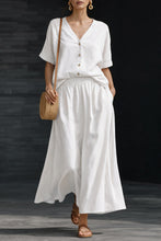 Load image into Gallery viewer, Women's V-Neck Button-Up Top &amp; Long Skirt Set

