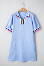Load image into Gallery viewer, Beau Blue Striped Pop of Color Collared Checkered Textured Plus Size Dress
