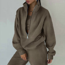 Load image into Gallery viewer, Women's Full-Zip Cropped Sweatshirt &amp; Wide-Leg Pants Fleece Two-Piece Set

