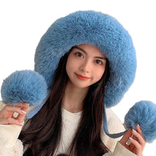 Load image into Gallery viewer, Houndstooth Pom-Pom Knit Beanie with Ear Straps – Warm Plush Winter Hat
