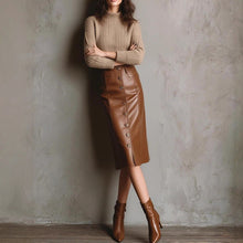 Load image into Gallery viewer, Women’s Faux Leather High-Waisted Bodycon Midi Skirt
