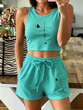 Load image into Gallery viewer, Women's "Faith" Butterfly Cross Graphic Sleeveless Crop Tank &amp; Drawstring Sweat Shorts Set
