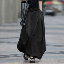 Load image into Gallery viewer, Women's High-Waist Flared Maxi Skirt – Solid Color Cotton Linen with Pockets
