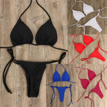 Load image into Gallery viewer, 2pcs Bikini Set Padded Bra Women Push-Up Solid Swimwear Bandage Bathing Suit Swimsuit Swimming Suit Knotted String Triangle Bikini Tie Side High Cut Cheeky Bikini Set
