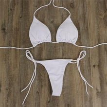 Load image into Gallery viewer, 2pcs Bikini Set Padded Bra Women Push-Up Solid Swimwear Bandage Bathing Suit Swimsuit Swimming Suit Knotted String Triangle Bikini Tie Side High Cut Cheeky Bikini Set
