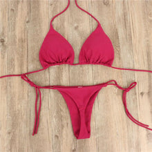 Load image into Gallery viewer, 2pcs Bikini Set Padded Bra Women Push-Up Solid Swimwear Bandage Bathing Suit Swimsuit Swimming Suit Knotted String Triangle Bikini Tie Side High Cut Cheeky Bikini Set

