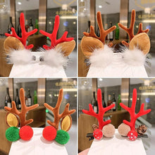 Load image into Gallery viewer, 2pcs Cute Deer Ear Hairpins Christmas Hair Clips For Girls Cartoon Antlers Barrettes Lovely Pompom Hairgrips Fashion Hair Accessories For Women

