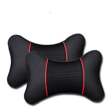Load image into Gallery viewer, 2Pcs PU Leather Knitted Car Pillows Headrest Neck Rest Cushion Support Seat Accessories Auto Black Safety Pillow Universal Decor Car Neck Pillows Headrest Relief Filled Fiber Universal Car Pillow Both Side Pu Leather  Pack Headrest For Car Neck Pillow
