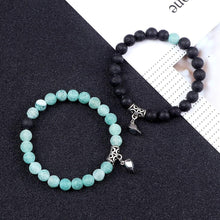 Load image into Gallery viewer, 2Pcs/Set Heart Shape Magnet Pendant Bracelet Couples Love Meaningful Natural Stone Bangles Jewelry Bracelet For Couples Elastic Magnetic Field Therapy Bracelet Women Matt Stone Bracelets For Girlfriend
