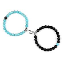 Load image into Gallery viewer, 2Pcs/Set Heart Shape Magnet Pendant Bracelet Couples Love Meaningful Natural Stone Bangles Jewelry Bracelet For Couples Elastic Magnetic Field Therapy Bracelet Women Matt Stone Bracelets For Girlfriend
