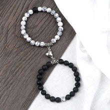 Load image into Gallery viewer, 2Pcs/Set Heart Shape Magnet Pendant Bracelet Couples Love Meaningful Natural Stone Bangles Jewelry Bracelet For Couples Elastic Magnetic Field Therapy Bracelet Women Matt Stone Bracelets For Girlfriend
