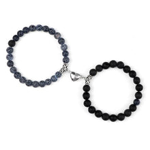 Load image into Gallery viewer, 2Pcs/Set Heart Shape Magnet Pendant Bracelet Couples Love Meaningful Natural Stone Bangles Jewelry Bracelet For Couples Elastic Magnetic Field Therapy Bracelet Women Matt Stone Bracelets For Girlfriend
