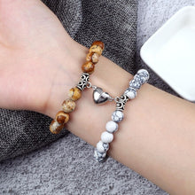 Load image into Gallery viewer, 2Pcs/Set Heart Shape Magnet Pendant Bracelet Couples Love Meaningful Natural Stone Bangles Jewelry Bracelet For Couples Elastic Magnetic Field Therapy Bracelet Women Matt Stone Bracelets For Girlfriend
