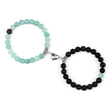 Load image into Gallery viewer, 2Pcs/Set Heart Shape Magnet Pendant Bracelet Couples Love Meaningful Natural Stone Bangles Jewelry Bracelet For Couples Elastic Magnetic Field Therapy Bracelet Women Matt Stone Bracelets For Girlfriend
