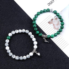 Load image into Gallery viewer, 2Pcs/Set Heart Shape Magnet Pendant Bracelet Couples Love Meaningful Natural Stone Bangles Jewelry Bracelet For Couples Elastic Magnetic Field Therapy Bracelet Women Matt Stone Bracelets For Girlfriend
