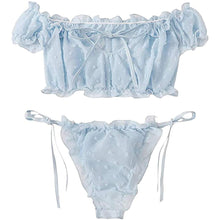 Load image into Gallery viewer, 2PCS/Set Off Shoulder Lace Up Bikinis Women Sweet Women's Bathing Suit Two Piece Strap Swimsuit Swimwear Bikini Beachwear Set Casual Short Sleeve Suits Swimsuits Beachwear Bathing Suits
