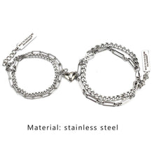 Load image into Gallery viewer, 2pcs/Set Stainless Steel Double Chain Vintage Couple Bracelet Heart Magnet Attractive Magnetic Bracelet Oval Chain Paperclip Chain Double Layer Love Heart Magnet Bangle Bracelets Hypoallergenic Engraved Adjustable Couple Bracelet Set Gifts For Women Men
