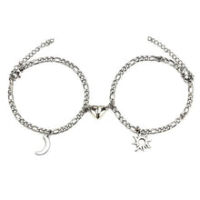 Load image into Gallery viewer, 2pcs/set Stainless Steel Sun Moon Couple Bracelets Magnet Attraction Love Heart Shaped Charms Couples Bracelet Stainless Steel Chain Bracelets Charm Jewelry Matching Couple Bracelets
